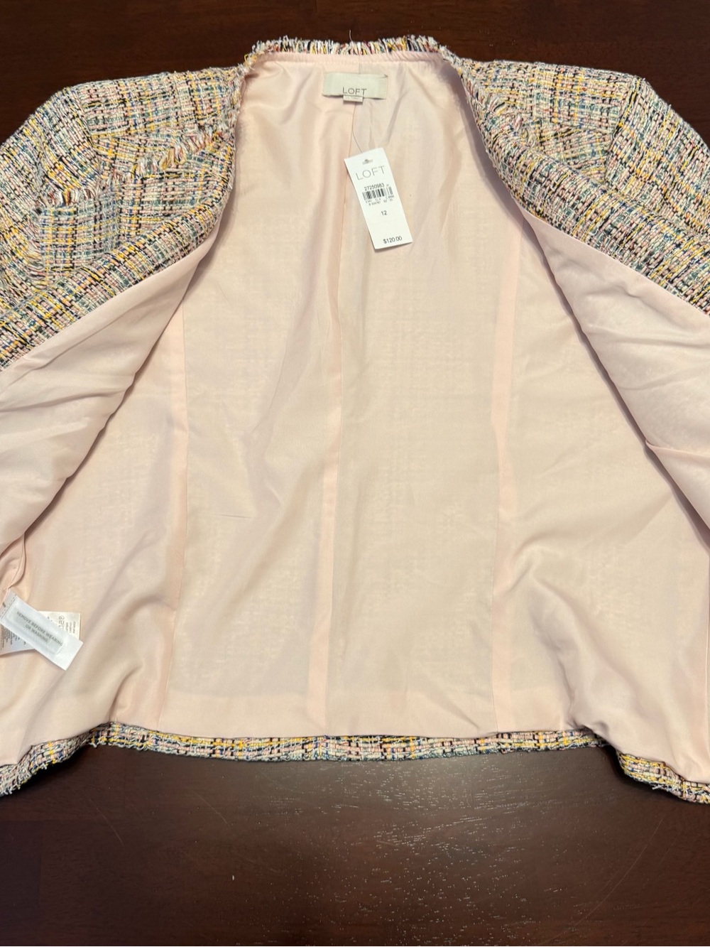 LOFT Pink Multi-Color Tweed Blazer with Fringe Trim - Picture 7 of 12